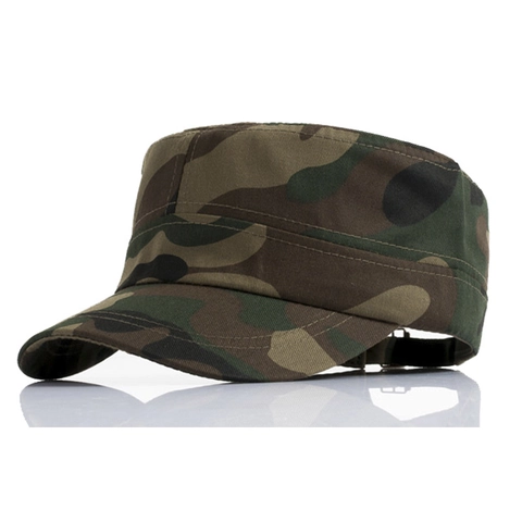 Camouflage Cadet Cap Cotton Canvas Flat Top Military Hat Adjustable Tactical Outdoor Leisure Vintage For Men Women