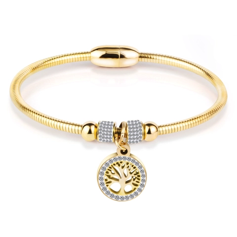 Roestvrijstalen Levensboom Armband Slangenketting Strass Zirkon Magnetische Sluiting Mode Sieraden Voor Dames