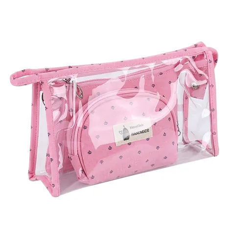 Transparent PVC Waterproof Travel Cosmetic Organizer Crown Print Fabric Zipper Pouches Large Capacity Makeup Case For Women