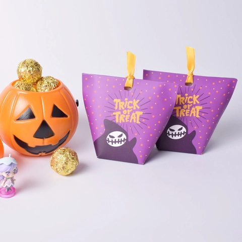 Creative Halloween Paper Gift Boxes With Ribbon Pumpkin Ghost Pattern Candy Treats Party Favor Packing Decoration Box