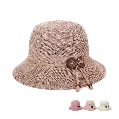 Cappello Da Sole Estivo Donna Maglia Misto Cotone Traforato Traspirante Motivo Onde Cappello A Secchiello Bottoni Legno Viaggio