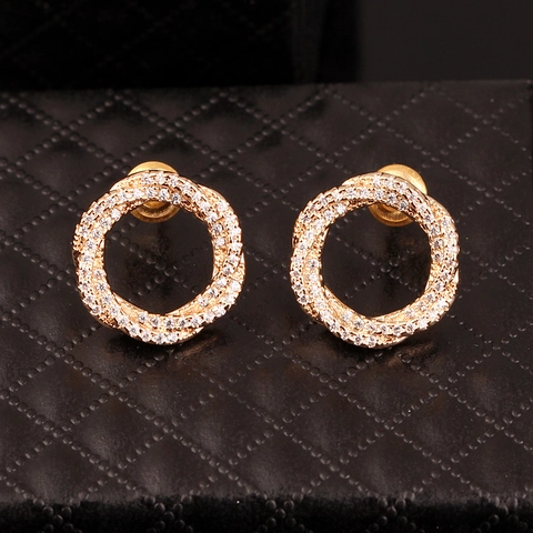 Hip Hop Koper Zirconia Micro Pave Twist Rond Oorknopjes Voor Heren Dames Mode Prachtige Goud Zilver Vergulde Sieraden