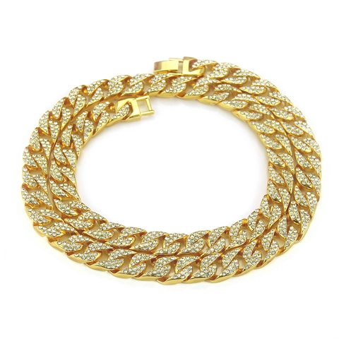 Collana da Uomo Hip Hop in Lega con Maglia Cubana Intarsiata di Strass Galvanica Oro Argento Gioielli Streetwear Accessorio Regalo