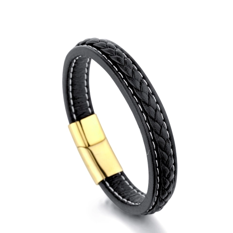 Bracciale Da Uomo In Pelle Di Vacchetta Intrecciata Con Chiusura Magnetica In Acciaio Inossidabile Gioielli Moda