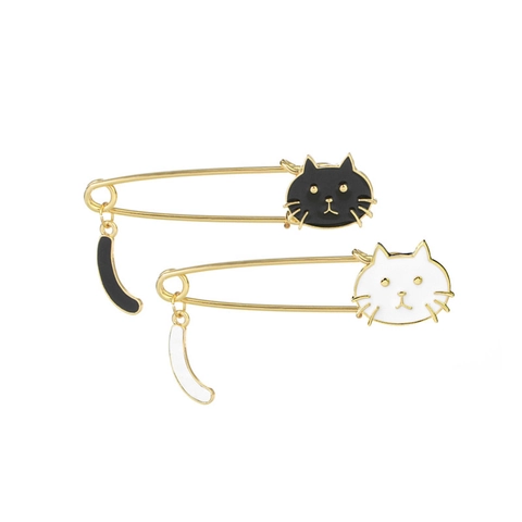 Broche Émail Chat Dessin Animé Mignon Alliage Plaqué Or Pendentif Queue Oscillante Épingle De Sûreté Accessoire Vêtement