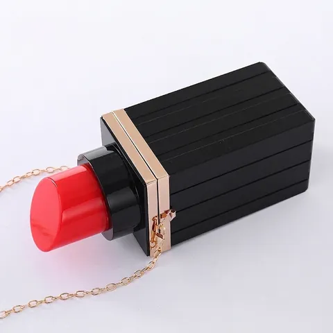 Lipstick Shaped Evening Bag Acrylic Hard Shell Clutch Gold Metal Chain Crossbody Shoulder Purse Novelty Party Handbag