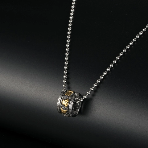 Collier Pendentif Moulin À Prières Bouddhiste Rétro Acier Inoxydable Mantra Six Syllabes Motif Lotus Bijoux Religieux Ethniques Chaîne À Billes