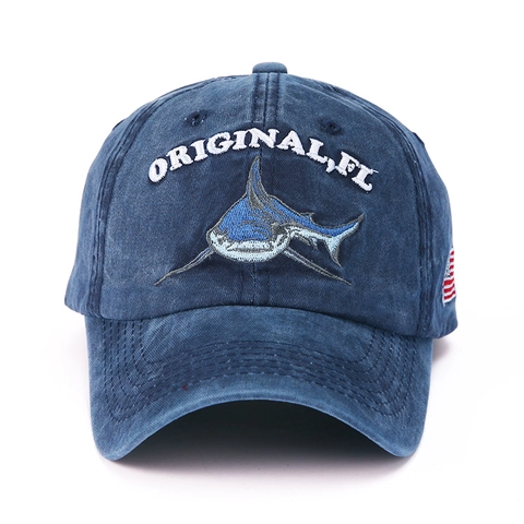 Berretto Da Baseball In Cotone Lavato Ricamo Squalo Retrò Cappello Da Sole Con Toppa Bandiera Americana Uomo Donna Outdoor