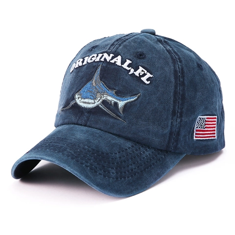 Berretto Da Baseball In Cotone Lavato Ricamo Squalo Retrò Cappello Da Sole Con Toppa Bandiera Americana Uomo Donna Outdoor