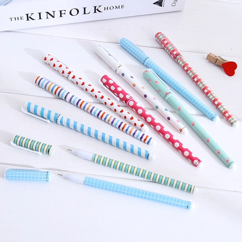 Stylos Gel Colorés Coque Plastique Pointe Fine Fournitures Scolaires Bureau Design Coréen Motif Cœur Pois Rayures