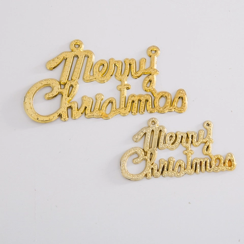 Merry Christmas Sign Pendants Plastic Metallic Texture Hollow Hanging Decorations For Christmas Tree Wreath Party Decor