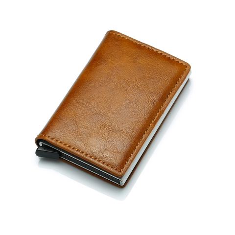 Minimalist Pop Up Card Holder RFID Blocking PU Leather Aluminum Alloy Slim Wallet For Men Women Business