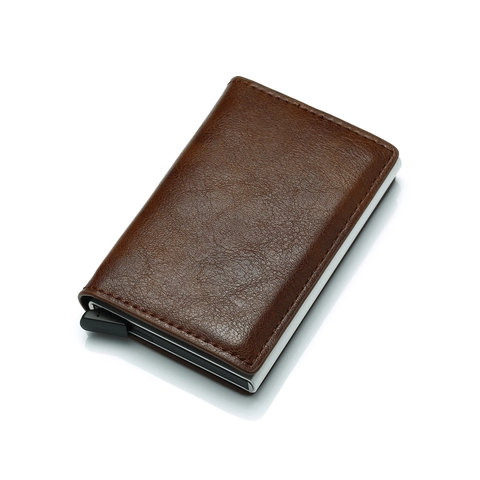 Minimalist Pop Up Card Holder RFID Blocking PU Leather Aluminum Alloy Slim Wallet For Men Women Business