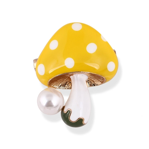 Graziosa Spilla A Fungo Smalto Lega Finta Perla Artificial Pois Cartone Animato Gioielli Pin Per Donne Ragazze Accessorio Abbigliamento