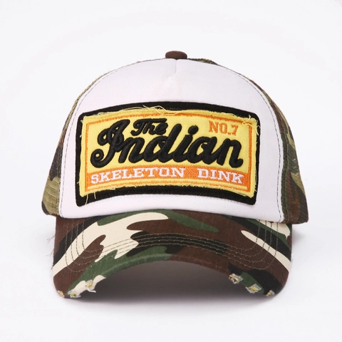 Cappellino Trucker Vintage Rete Cappello Da Baseball Traspirante Camouflage Bordo Consumato Patch Ricamata Visiera Esterna