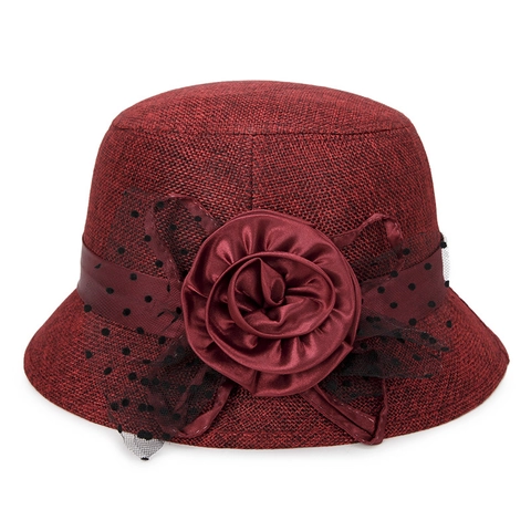 Cappello Cloche Donna In Lino Elegante Grande Fiore Velo In Rete A Pois Vintage Cappello Da Sole Stile Britannico