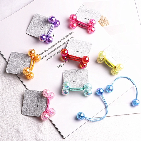 Kids Hair Ties With Colorful Acrylic Crackle Beads Glitter Ponytail Holders Elastic Hair Bands For Girls Gift