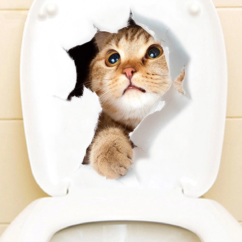 3D Katze Wandaufkleber PVC Wasserdicht Abnehmbar Tier Dekoration Für Badezimmer Toilettendeckel Kühlschrank