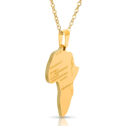Collar Colgante Mapa África Acero Inoxidable Nombres Ciudades Grabados Joyas Moda Hip Hop Hombre Mujer