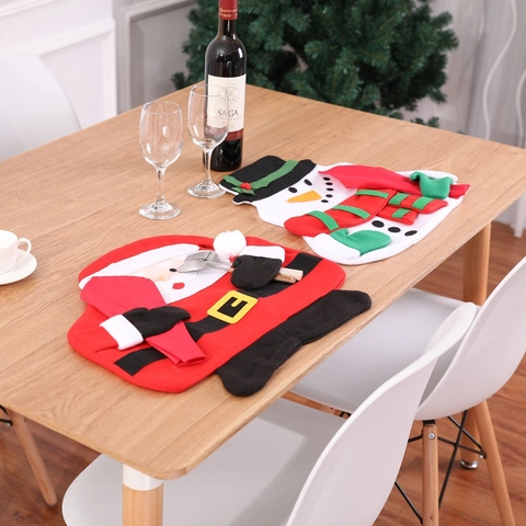 Christmas Placemats Santa Claus And Snowman Shape Non-Woven Felt Double Layer Heat Insulated Holiday Table Decor