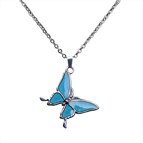 Temperature Color Changing Butterfly Pendant Necklace Stainless Steel Zinc Alloy Mood Jewelry For Women Glitter