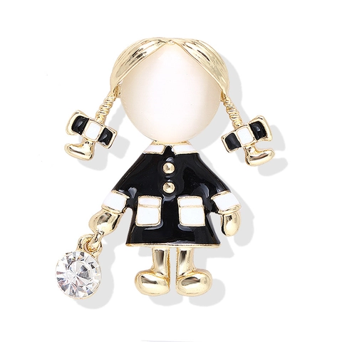 Süße Cartoon Mädchen Brosche Legierung Emaille Katzenauge Stein Strass Inlay Mode Kleidung Accessoires Frauen Lolita Stil