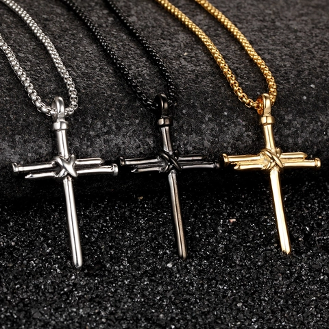 Nagel Kruis Ketting Roestvrijstalen Hanger Met Box Ketting Retro Punk Religieuze Sieraden Voor Mannen Vrouwen