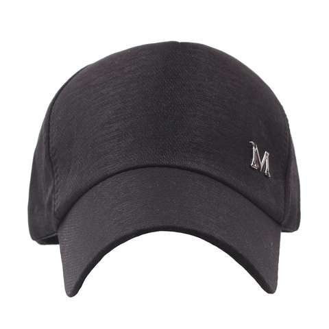 Women M Letter Metal Label Baseball Cap Solid Color Curved Brim Adjustable Sun Protection Outdoor Sports Casual Hat