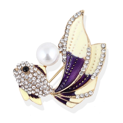 Spilla Pesce Rosso In Lega Smalto Perla Artificial Imitazione Strass Scintillante Gioielli Animali Accessorio Per Abito Da Donna