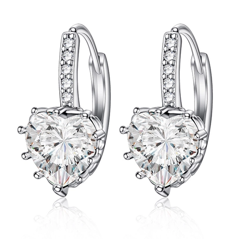 Heart Shaped Cubic Zirconia Hoop Earrings Elegant Copper Jewelry For Women Sparkly Romantic Dangle Accessories