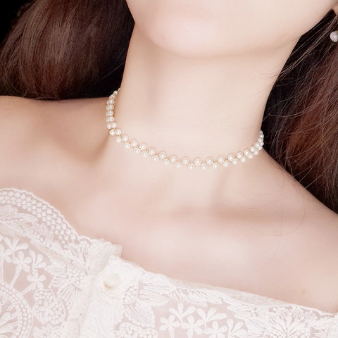 Choker Halskette Legierung Künstlicher Kristall Künstliche Perle Schlüsselbein Kette Elegant Minimalistisch Modeschmuck Für Damen