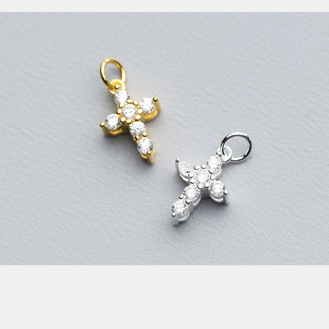 925 Sterling Silver Cross Pendant Gold Plated Inlaid Zirconia Small Fresh DIY Jewelry Accessory Religious Minimalist Pendant
