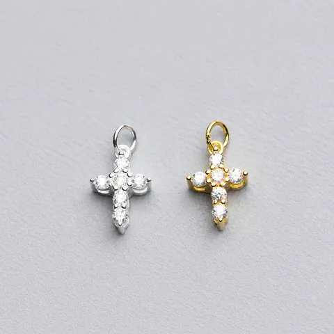 925 Sterling Silver Cross Pendant Gold Plated Inlaid Zirconia Small Fresh DIY Jewelry Accessory Religious Minimalist Pendant