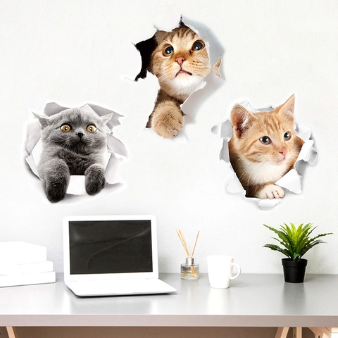 3D Katze Wandaufkleber PVC Wasserdicht Abnehmbar Tier Dekoration Für Badezimmer Toilettendeckel Kühlschrank