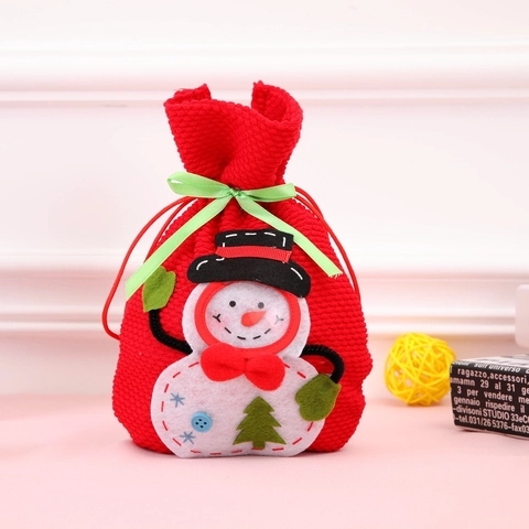 Bolsa De Regalo Con Cordón De Navidad Tela De Punto Con Patrón De Muñeco De Nieve 3D De Fieltro Para Dulces Decoración De Botellas