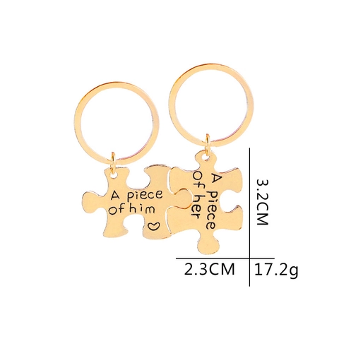 Porte-clés Puzzle Couple Romantique Him Her Gravure Cœur Alliage Anneau De Clé Cadeau Pour Amoureux Petit Ami Petite Amie