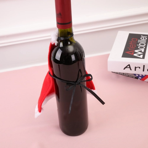Copribottiglia Di Vino Natalizio Flanella Rossa Stile Grembiule Babbo Natale Festa Decorazione Tavola Peluche Samt