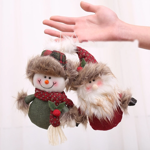 Christmas Plush Hanging Ornaments Santa Claus Snowman Burlap Knit Fabric Festive Decoration For Tree Home Window