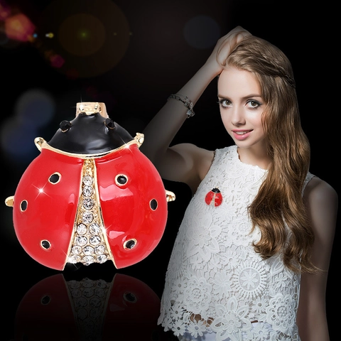 Lieveheersbeestje Broche Emaille Legering Insect Pin Met Strass Mode Sieraden Cadeau Voor Vrouwen