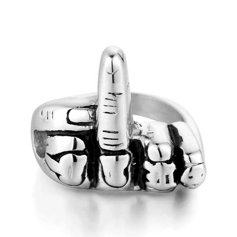 Retro Punk Edelstahl Mittelfinger Ring Für Männer Persönlichkeit Handgeste Biker Ring Hip Hop Finger Schmuck Geschenk