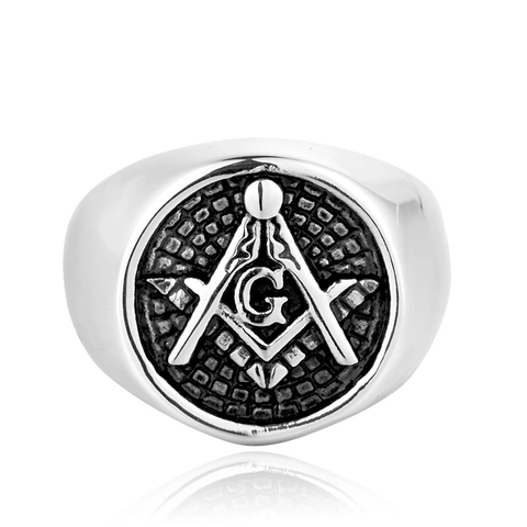 Anello Sigillo Massonico da Uomo in Acciaio Inossidabile Vintage Lucidato Simbolo Squadra e Compasso Massoneria Gioielli
