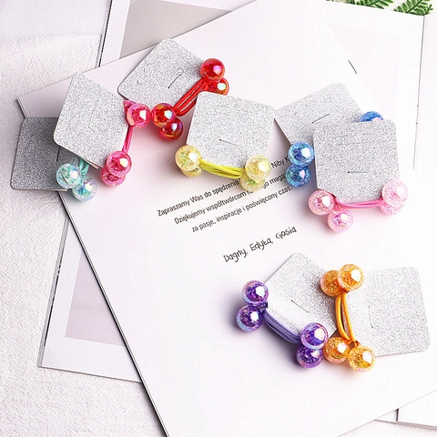 Kids Hair Ties With Colorful Acrylic Crackle Beads Glitter Ponytail Holders Elastic Hair Bands For Girls Gift