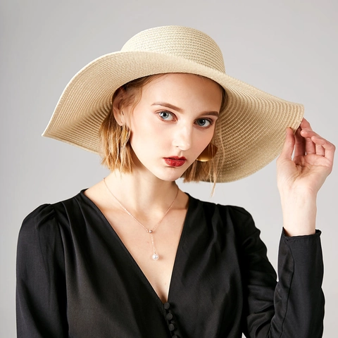 Damen Strohhut Mit Breiter Krempe Papier Geflochten Sonnenschutz Strand Urlaub Schleife Elegant Sommer Accessoire