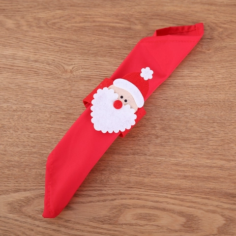 Christmas Napkin Rings Santa Claus Felt Fabric Festive Dining Table Decoration Red White Holiday Party Supplies Buckle