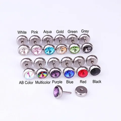 Stainless Steel Crystal Stud Earrings Round Dumbbell Threaded Screw Back Ear Cartilage Piercing Jewelry For Women Men