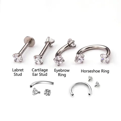 Roestvrij Staal Zirkoon Interne Schroefdraad Lipring Hoefijzer Wenkbrauw Piercing Stud Voor Heren Dames Lichaamssieraden