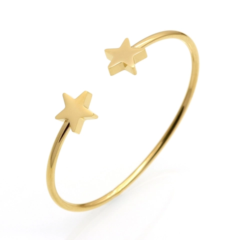 Bracciale Rigido Aperto Doppia Stella Acciaio Inossidabile Minimalista Regolabile Gioielli Di Moda Per Donne Regalo Elegante