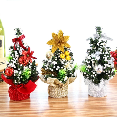Mini Artificial Christmas Tree For Desktop Holiday Decoration Handcrafted Small Xmas Tree With Bows And Baubles