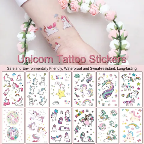 Tatuajes Temporales De Unicornio Pegatinas Impermeable Dibujos Animados Arcoíris Arte Corporal Para Niños Niñas