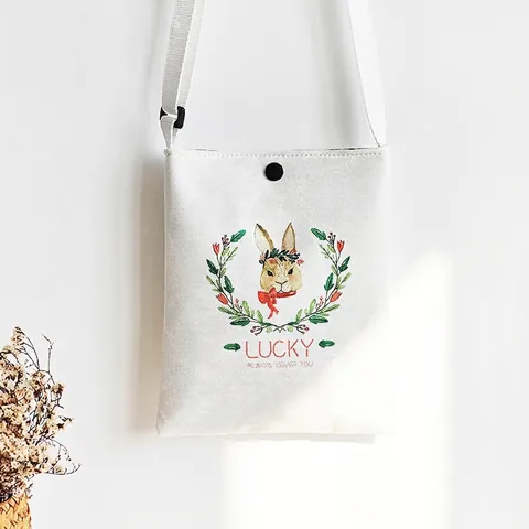 Piccola Borsa A Tracolla In Tela Cotone Tracolla Regolabile Stampa Animale Floreale Mini Custodia Telefono Bottone Donne Ragazze